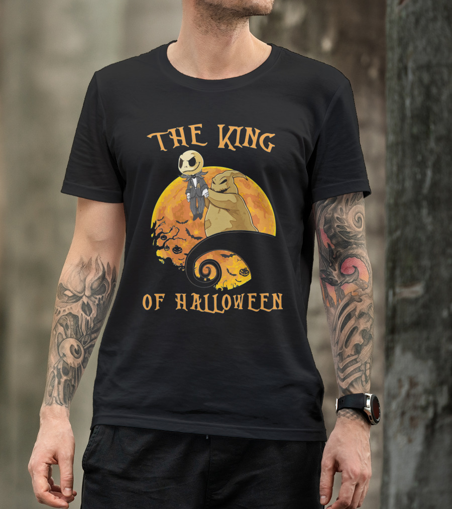 The King Of Halloween Jack Skellington And Oogie Boogie With Pumpkin Moon T-Shirt