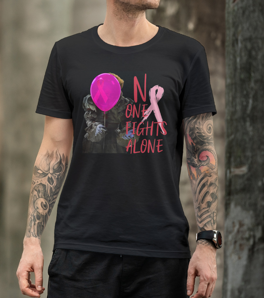 Pennywise No One Fights Alone Breast Cancer Awareness Pink Ribbon Balloon T-Shirt