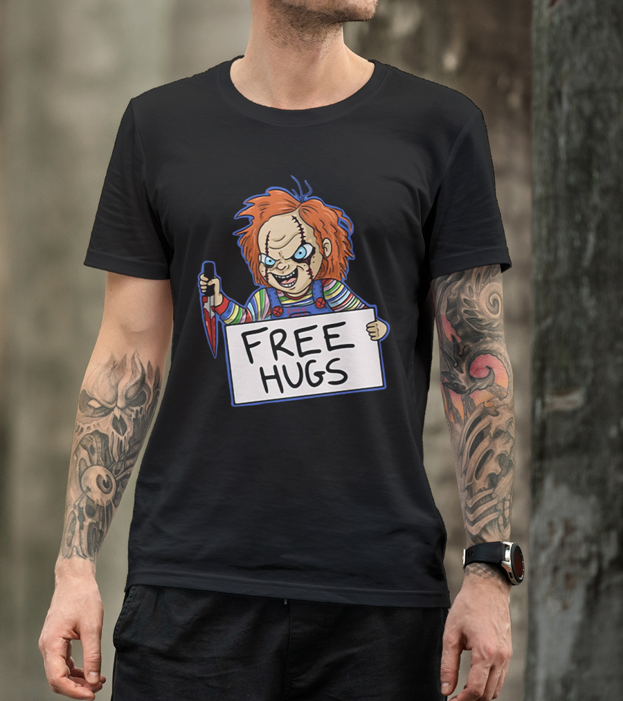 Chucky Free Hugs With Knife And Red Hair T-Shirt