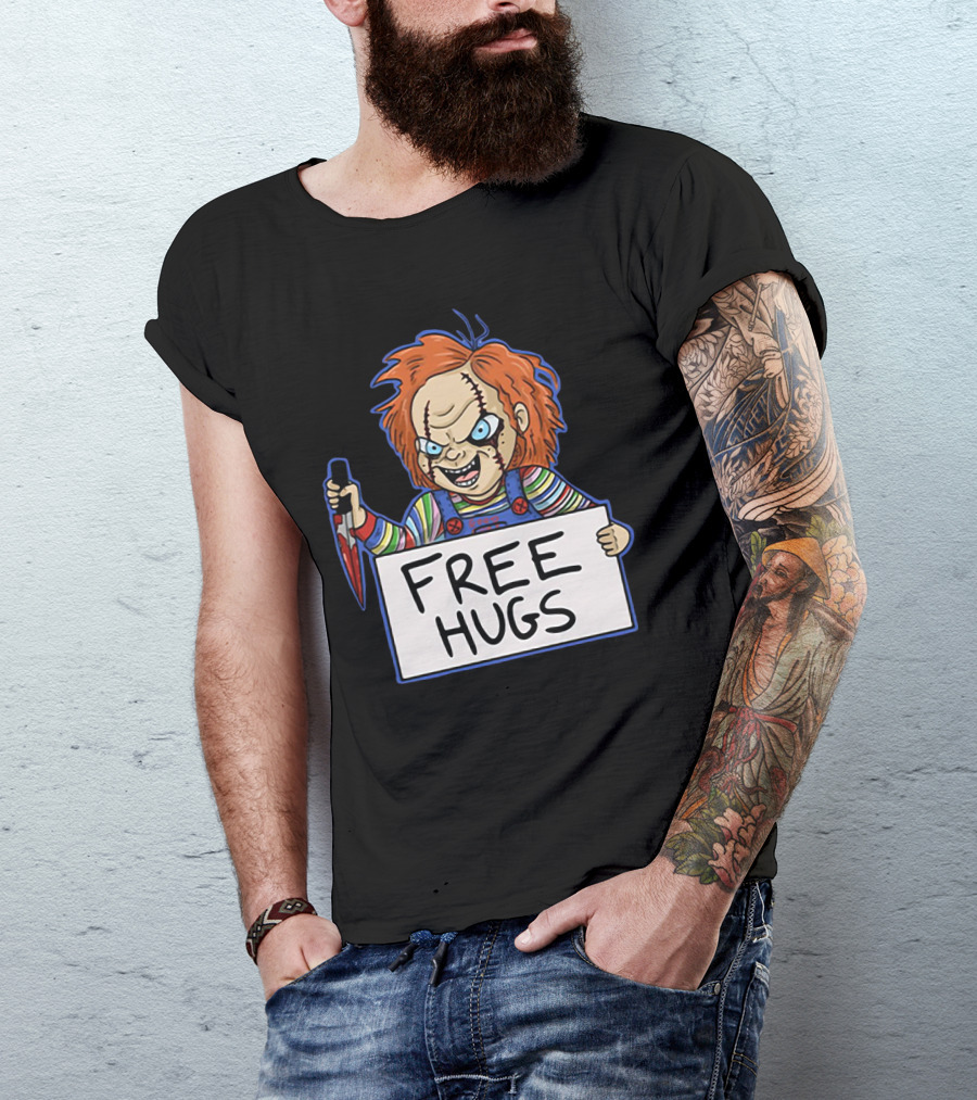 Chucky Free Hugs With Knife And Red Hair T-Shirt