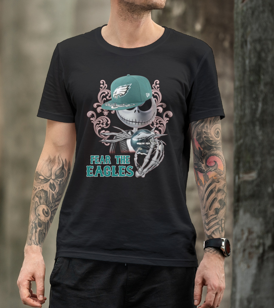 Jack Skellington Fear The Eagles Philadelphia Football T-Shirt