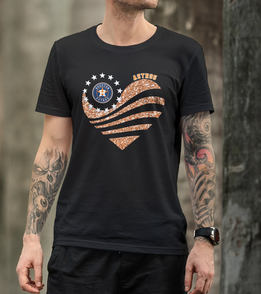Houston Astros Heart Glitter Stars T-Shirt