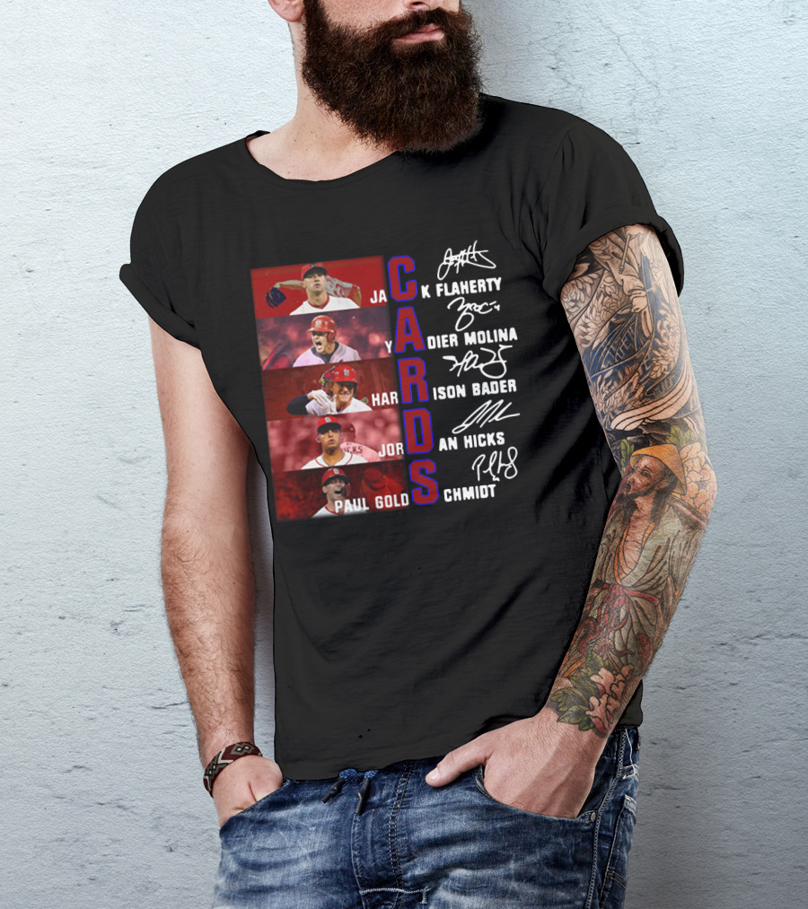 Cards Jack Flaherty Yadier Molina Harrison Bader Jordan Hicks Paul Goldschmidt T-Shirt