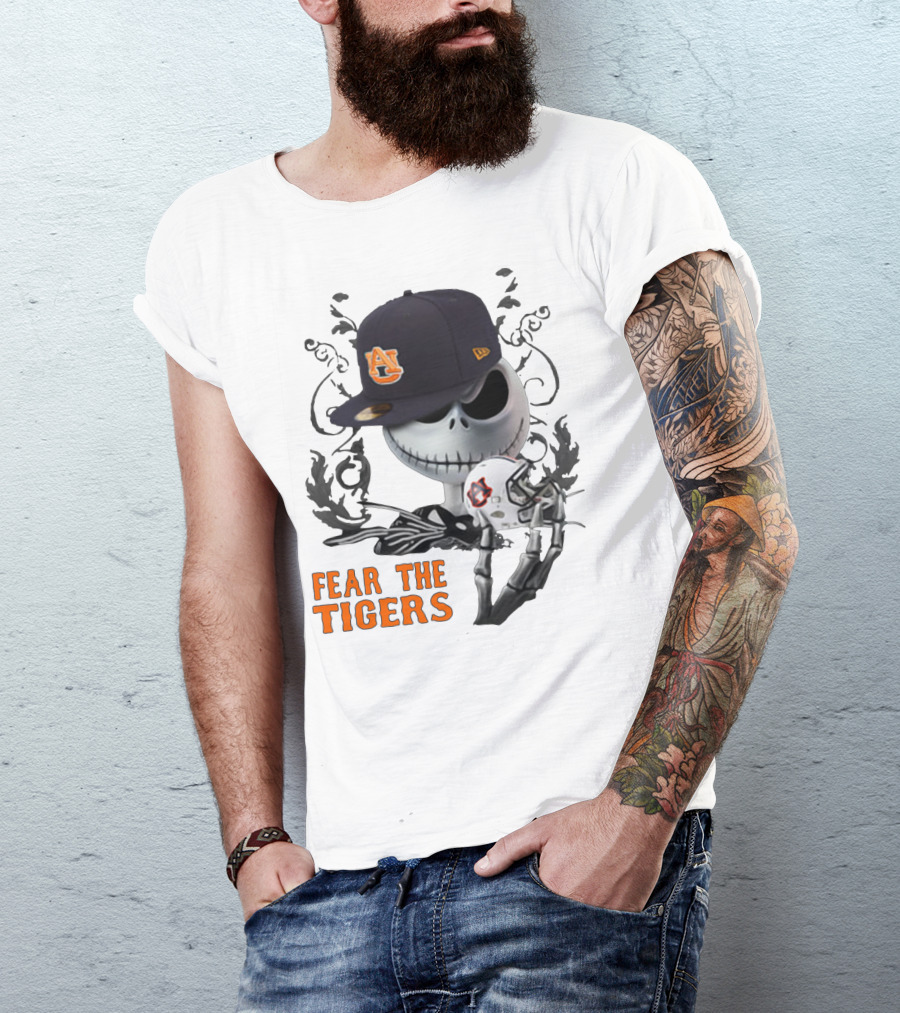Fear The Auburn Tigers Jack Skellington Helmet And Hat T-Shirt
