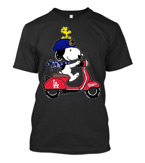 Snoopy Riding Vespa Los Angeles Dodgers Mascot With Woodstock T-Shirt