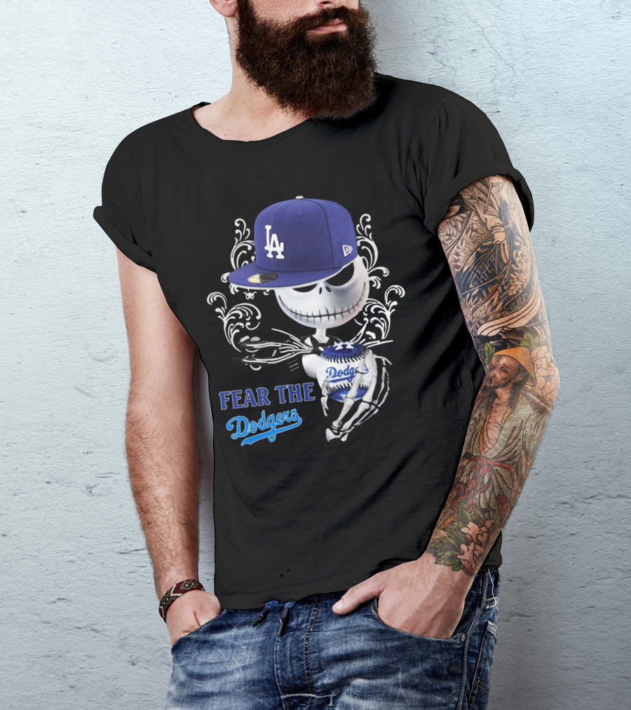 Jack Skellington Los Angeles Dodgers Baseball Fear The Dodgers T-Shirt