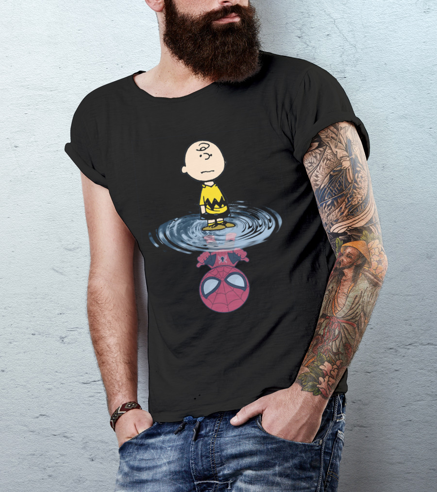 Charlie Brown Standing Over Spider-Man Reflection T-Shirt