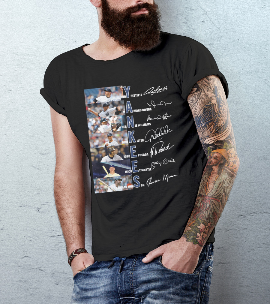 Yankees Andy Pettitte Mariano Rivera Bernie Williams Derek Jeter Jorge Posada Mickey Mantle Thurman Munson T-Shirt