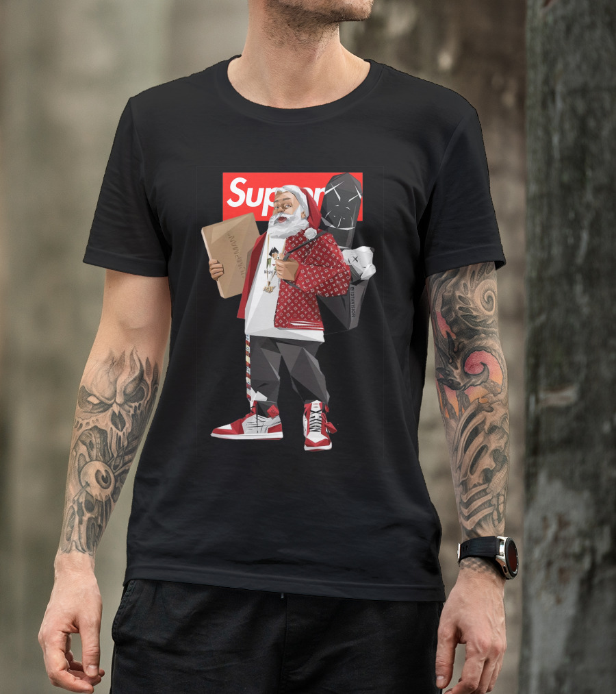 Santa Claus Supreme Hiphop Fashion Mashup With Luxury Brands T-Shirt
