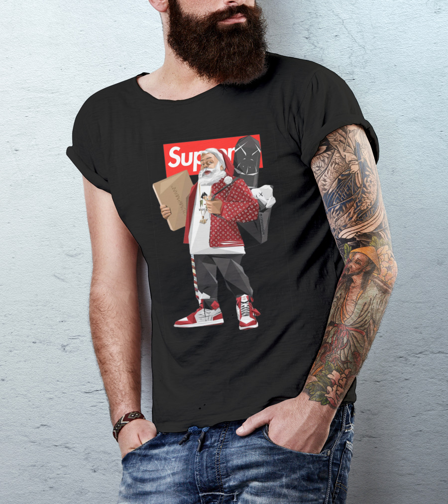 Santa Claus Supreme Hiphop Fashion Mashup With Luxury Brands T-Shirt