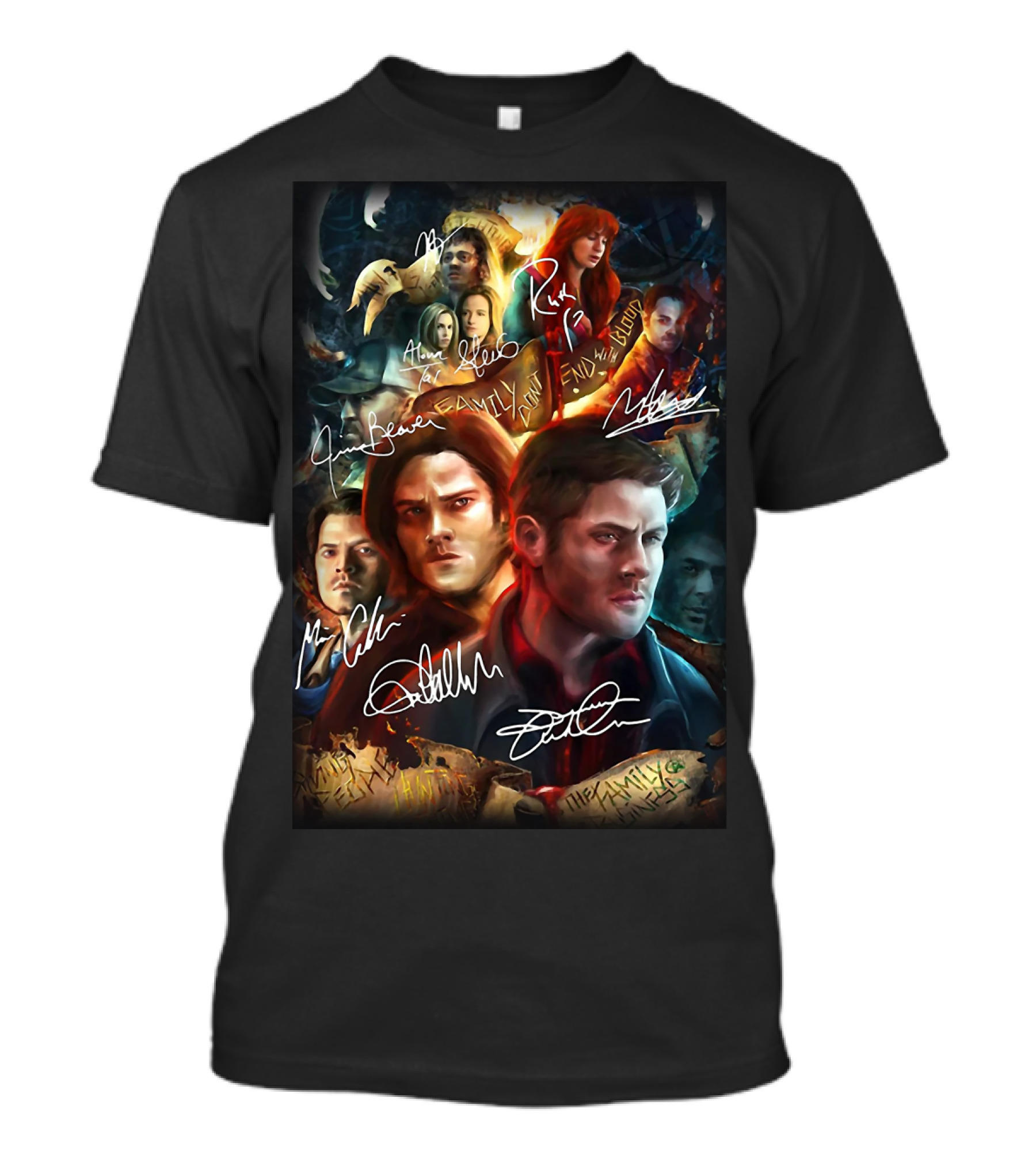 Supernatural Family Don't End With Blood Signed Poster Collage T-Shirt