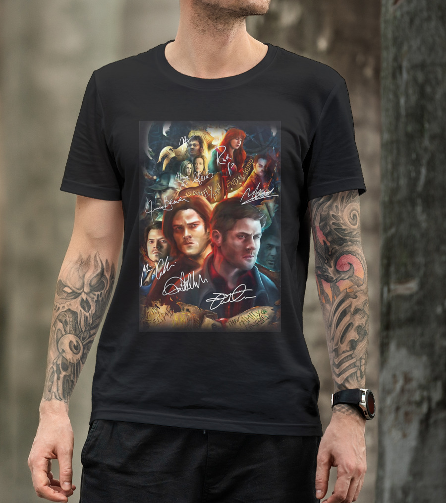 Supernatural Family Don't End With Blood Signed Poster Collage T-Shirt