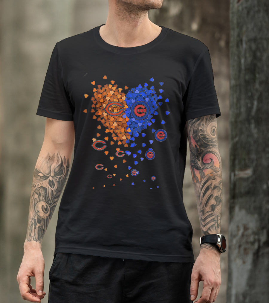 Chicago Bears Cubs Heart Logo Fusion T-Shirt