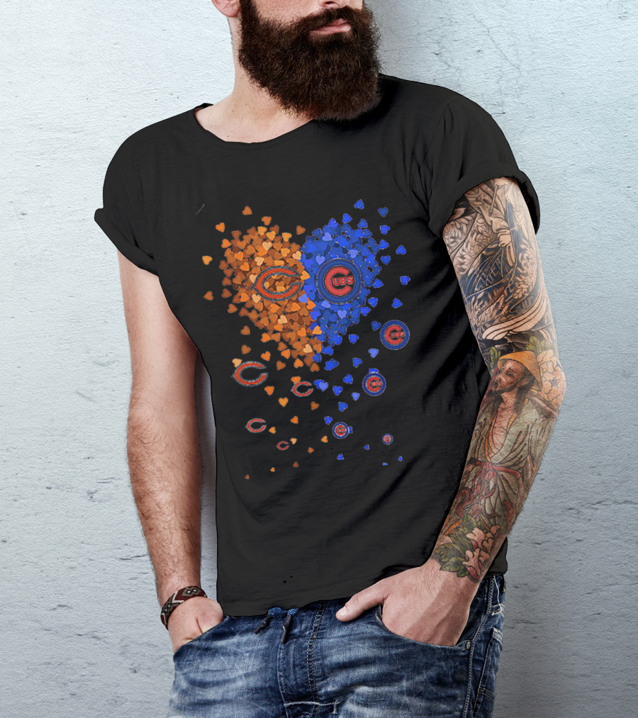 Chicago Bears Cubs Heart Logo Fusion T-Shirt