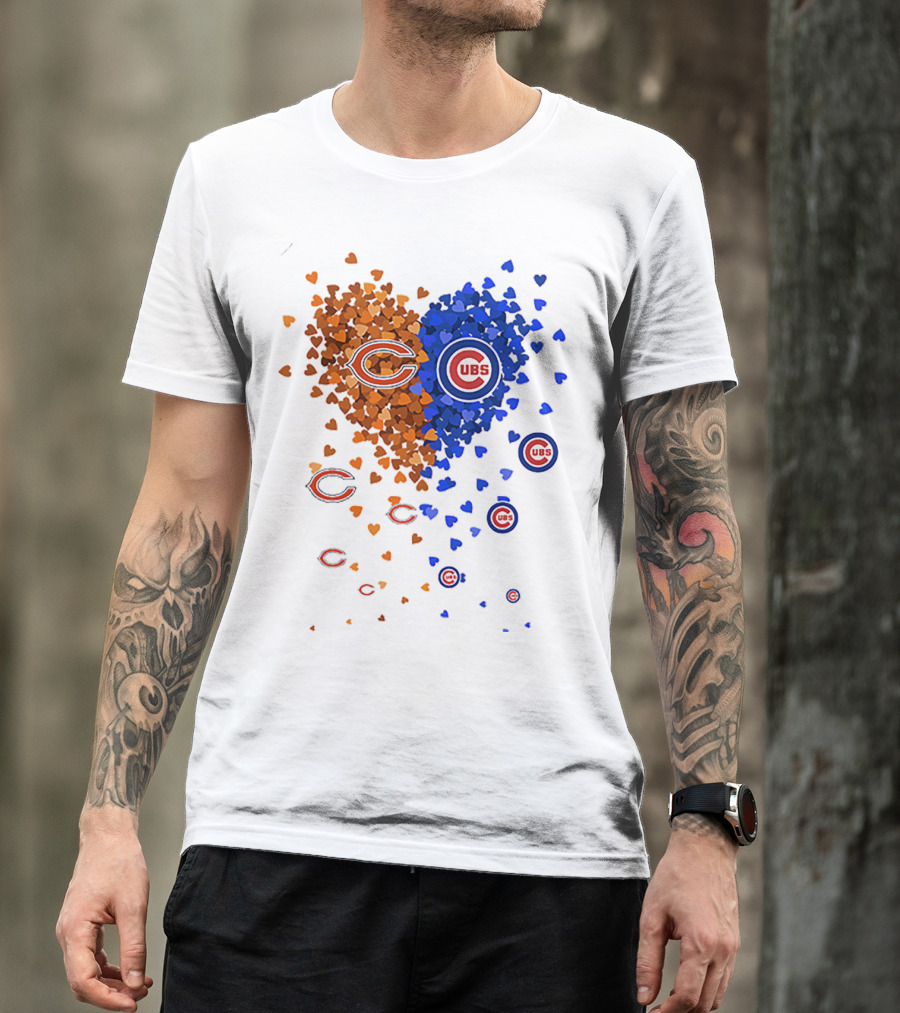 Chicago Bears Cubs Heart Logo Fusion T-Shirt