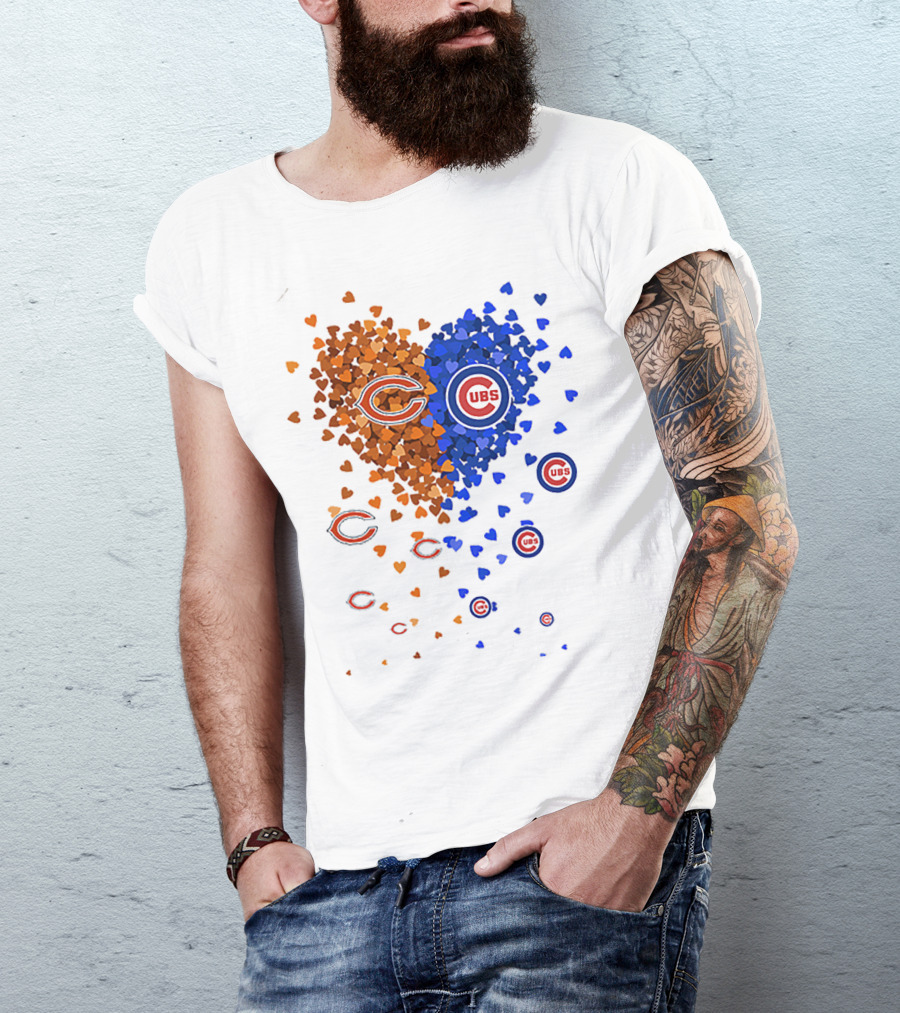 Chicago Bears Cubs Heart Logo Fusion T-Shirt