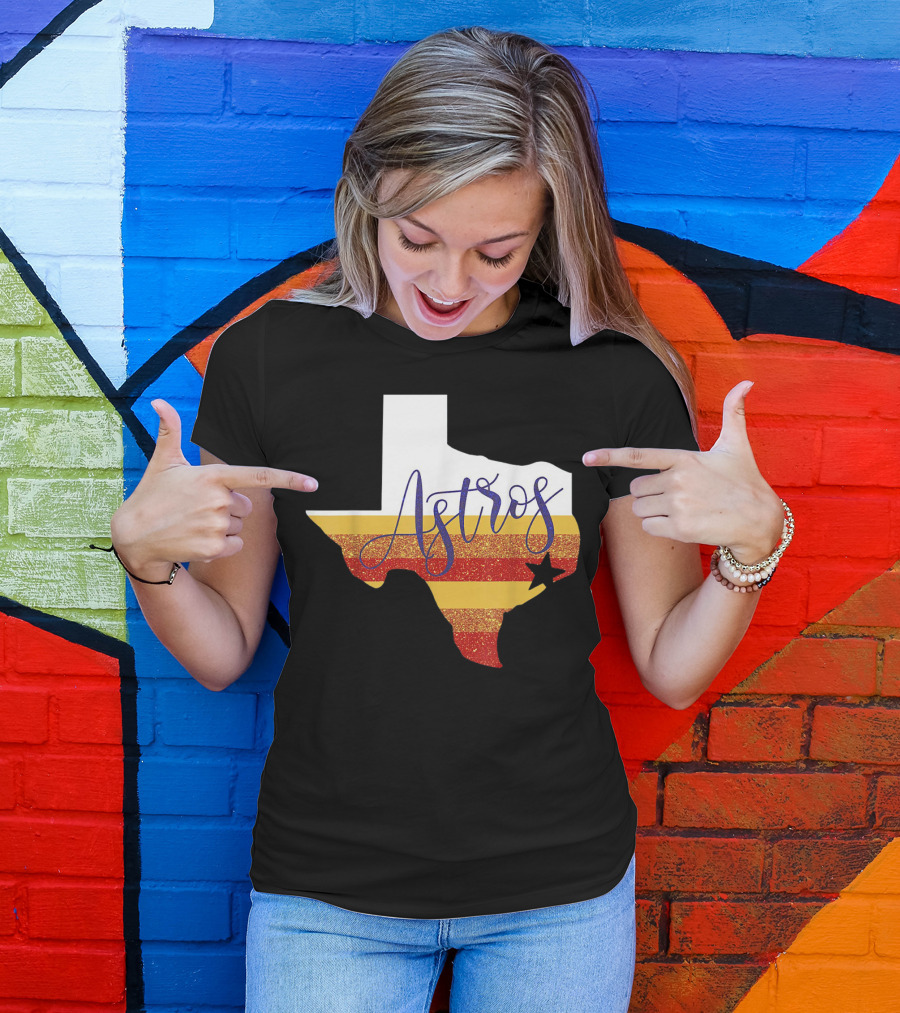 Astros Texas State Outline With Stripes And Star T-Shirt