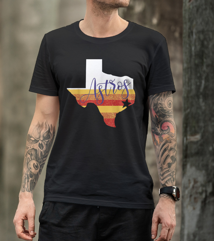 Astros Texas State Outline With Stripes And Star T-Shirt