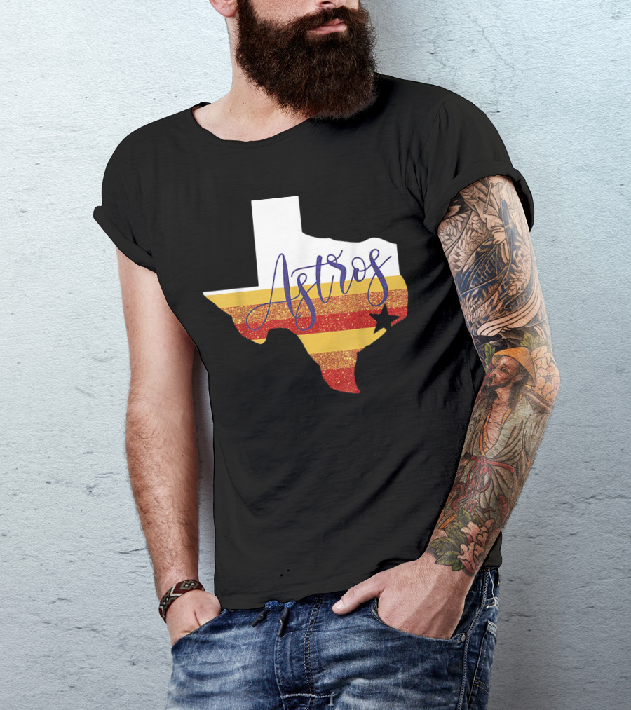 Astros Texas State Outline With Stripes And Star T-Shirt