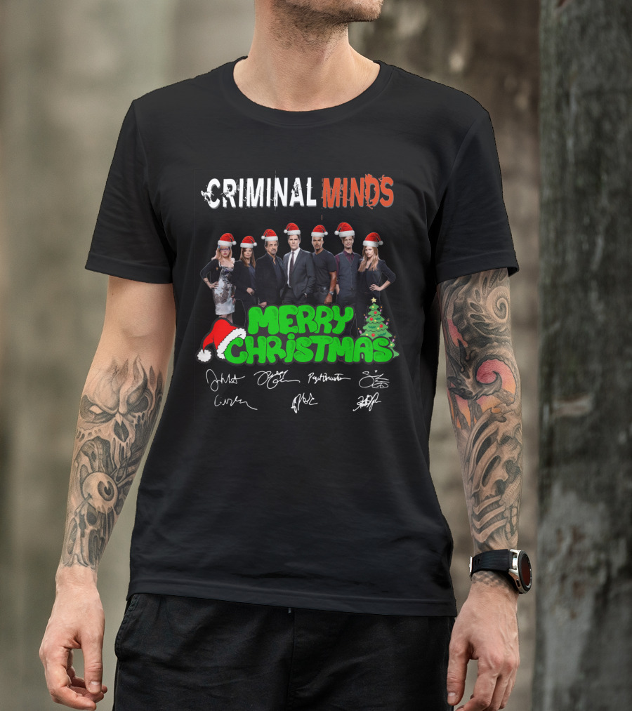 Criminal Minds Merry Christmas Santa Hats Signatures T-Shirt
