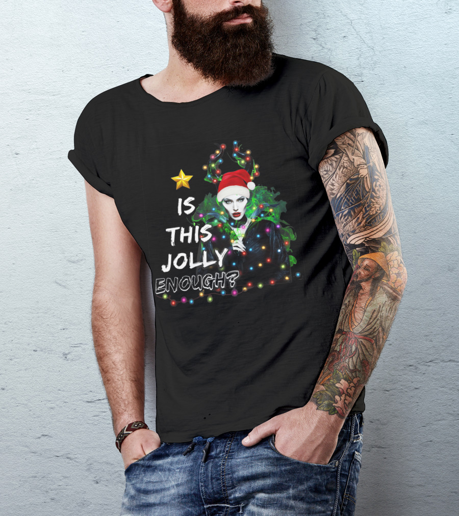 SANTA MALEFICENT IS THIS JOLLY ENOUGH WITH LIGHTS AND SANTA HAT T-Shirt