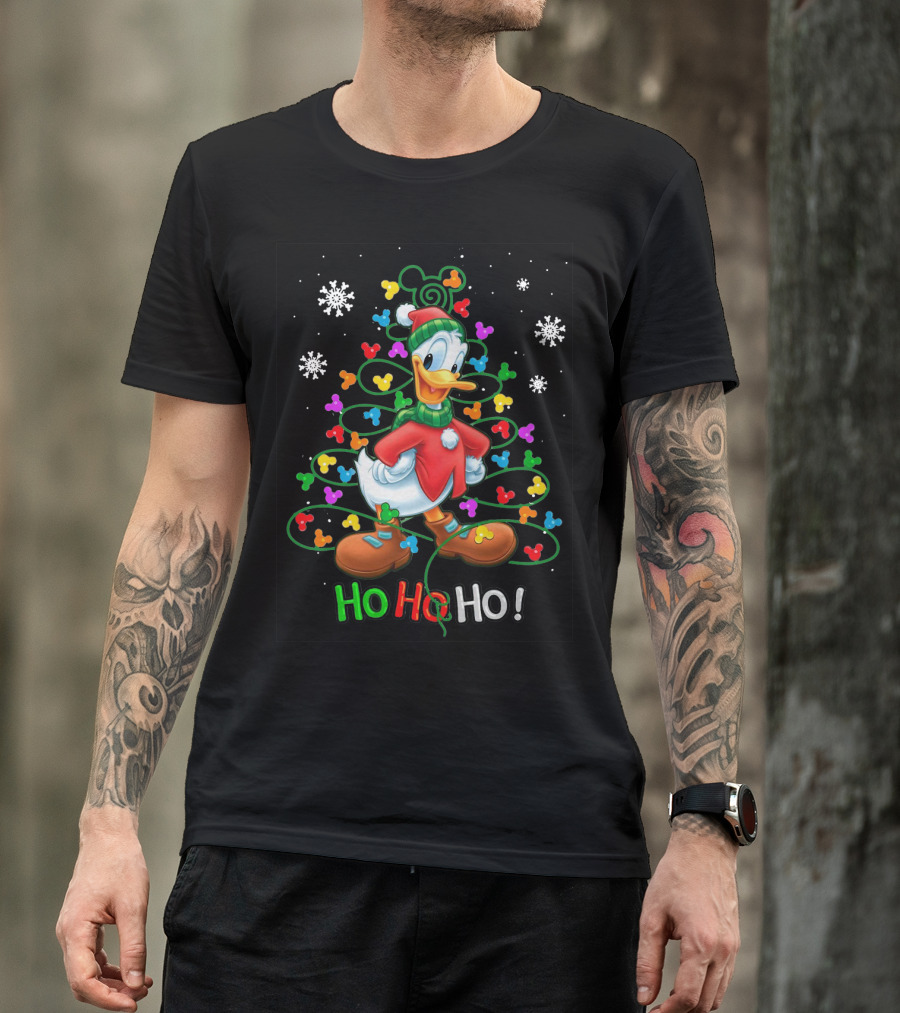 Donald Duck Ho Ho Ho Christmas Lights Snowflakes T-Shirt