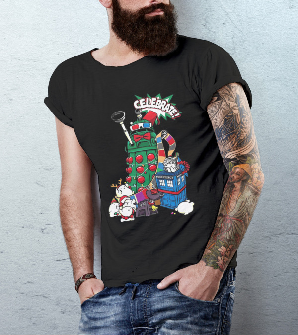 Celebrate Merry Dalek TARDIS Christmas Doctor Who T-Shirt