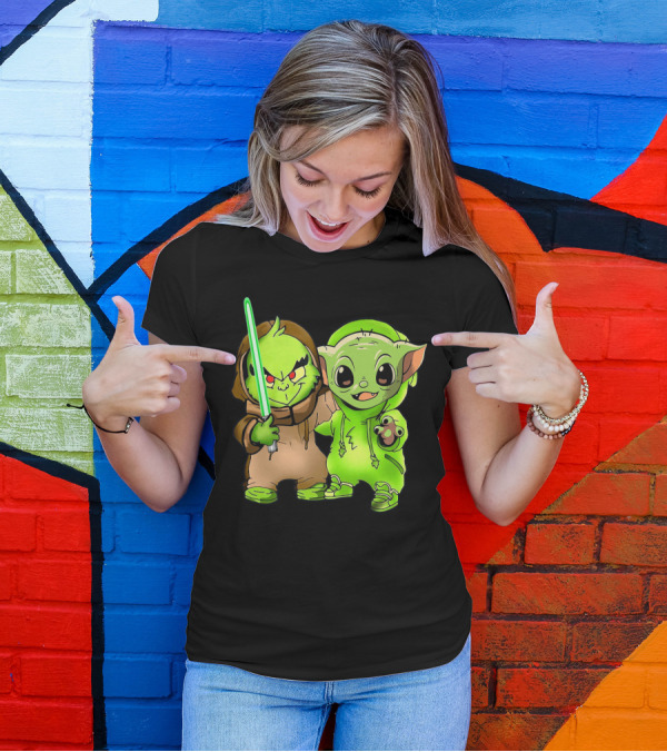 BABY YODA AND BABY GRINCH LIGHTSABER DUO T-Shirt