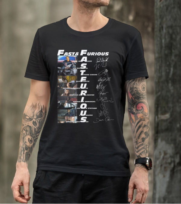 FAST AND FURIOUS PAUL WALKER VIN DIESEL TYRESE GIBSON MICHELLE RODRIGUEZ JORDANA BREWSTER NATHALIE EMMANUEL JASON STATHAM LUDACRIS DWAYNE JOHNSON T-Shirt