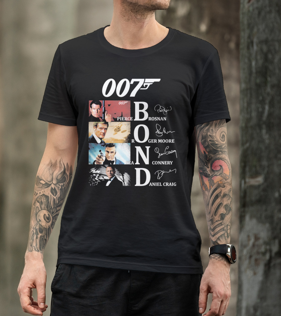 Bond Evolution Pierce Brosnan Roger Moore Sean Connery Daniel Craig T-Shirt