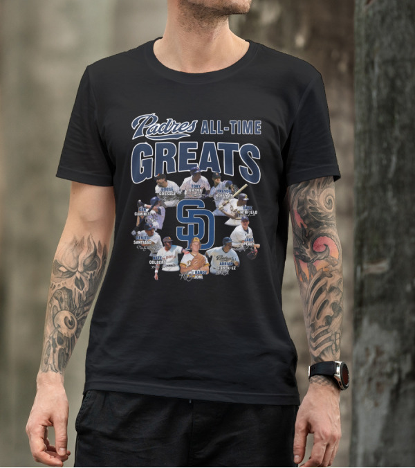 Padres All-Time Greats Goose Gossage Tony Gwynn Trevor Hoffman Dave Winfield Ken Caminiti Benito Santiago Nate Colbert Randy Jones Adrian Gonzalez Jake Peavy T-Shirt