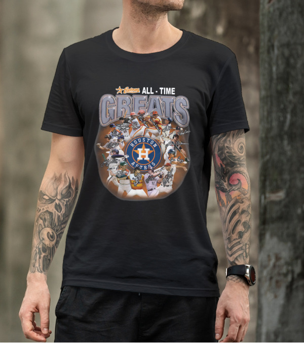 Houston Astros All Time Greats Players Featuring Iconic Signatures And Team Emblem T-Shirt