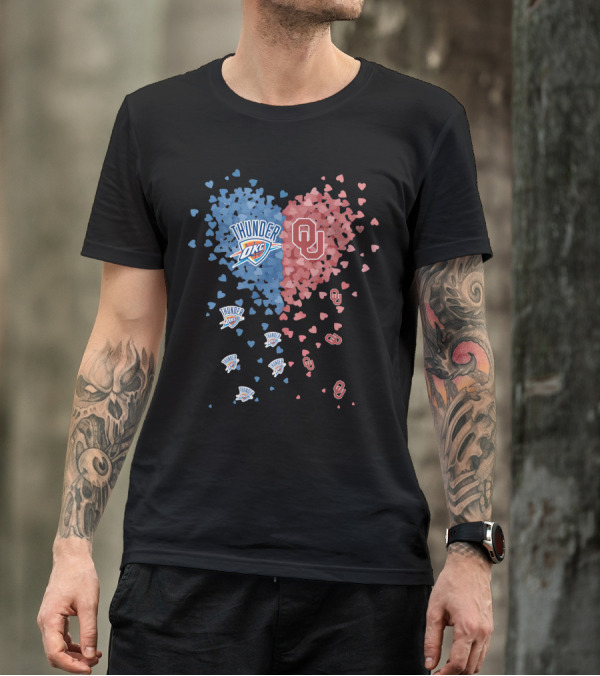 OKLAHOMA CITY THUNDER OKC UNIVERSITY OF OKLAHOMA HEART SHAPES T-Shirt