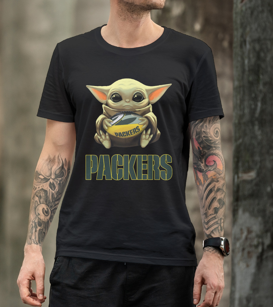 Baby Yoda Holding Packers Football T-Shirt
