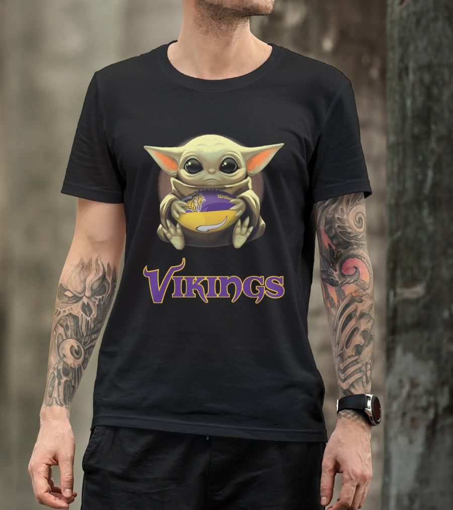Baby Yoda With Minnesota Vikings Football T-Shirt