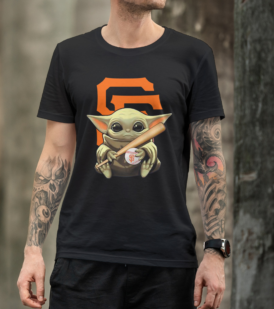 Baby Yoda San Francisco Giants Logo Baseball Bat And Ball T-Shirt
