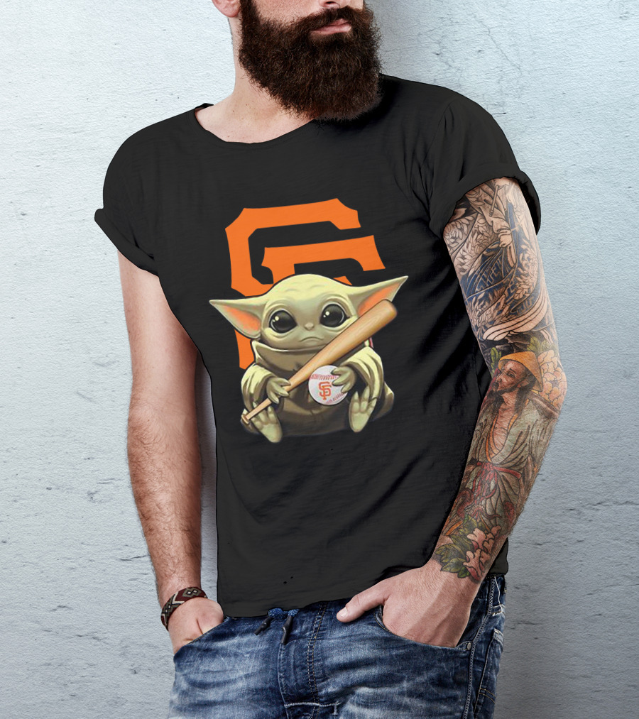 Baby Yoda San Francisco Giants Logo Baseball Bat And Ball T-Shirt