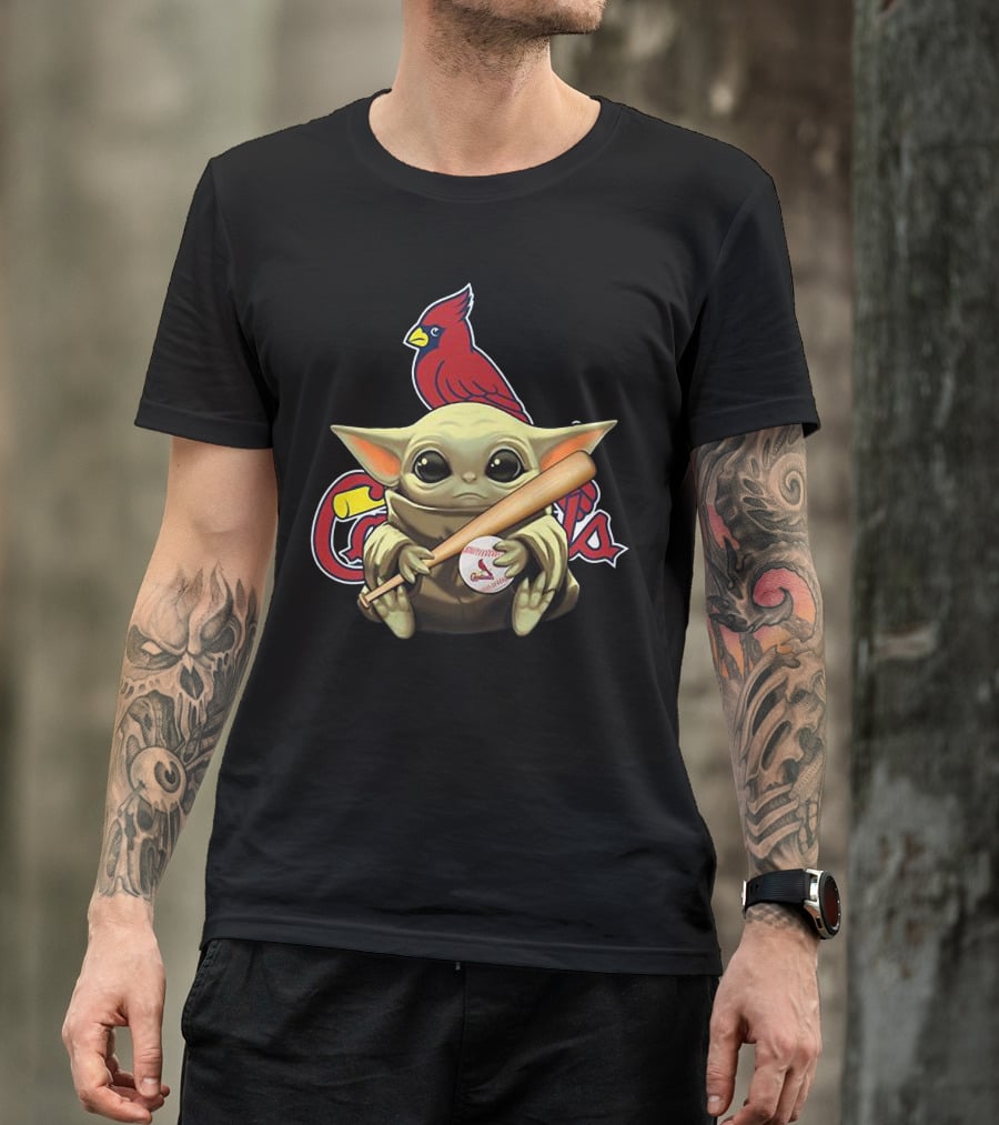 Baby Yoda St. Louis Cardinals Baseball Bat And Ball With Cardinal T-Shirt