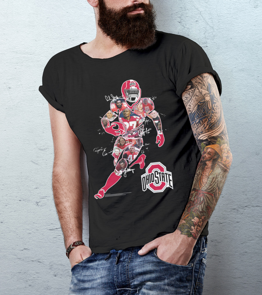 Ohio State Buckeyes Football Collage With Player And Helmet T-Shirt
