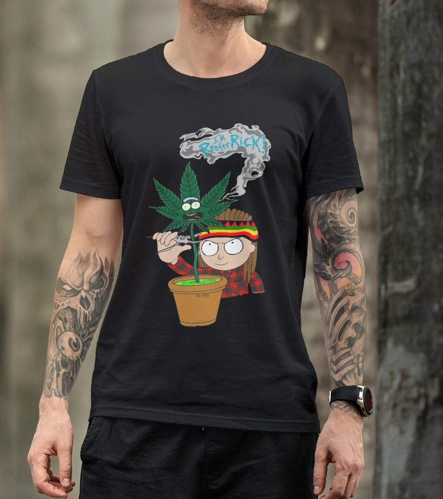 Morty I'm Reefer Rick Planter Rastafarian Style Smiling Face Smoking Plant T-Shirt