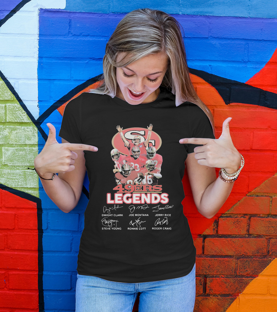49ers Legends Dwight Clark Joe Montana Jerry Rice Steve Young Ronnie Lott Roger Craig T-Shirt