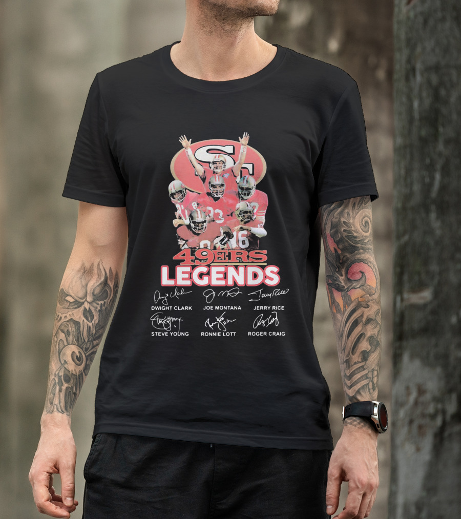 49ers Legends Dwight Clark Joe Montana Jerry Rice Steve Young Ronnie Lott Roger Craig T-Shirt