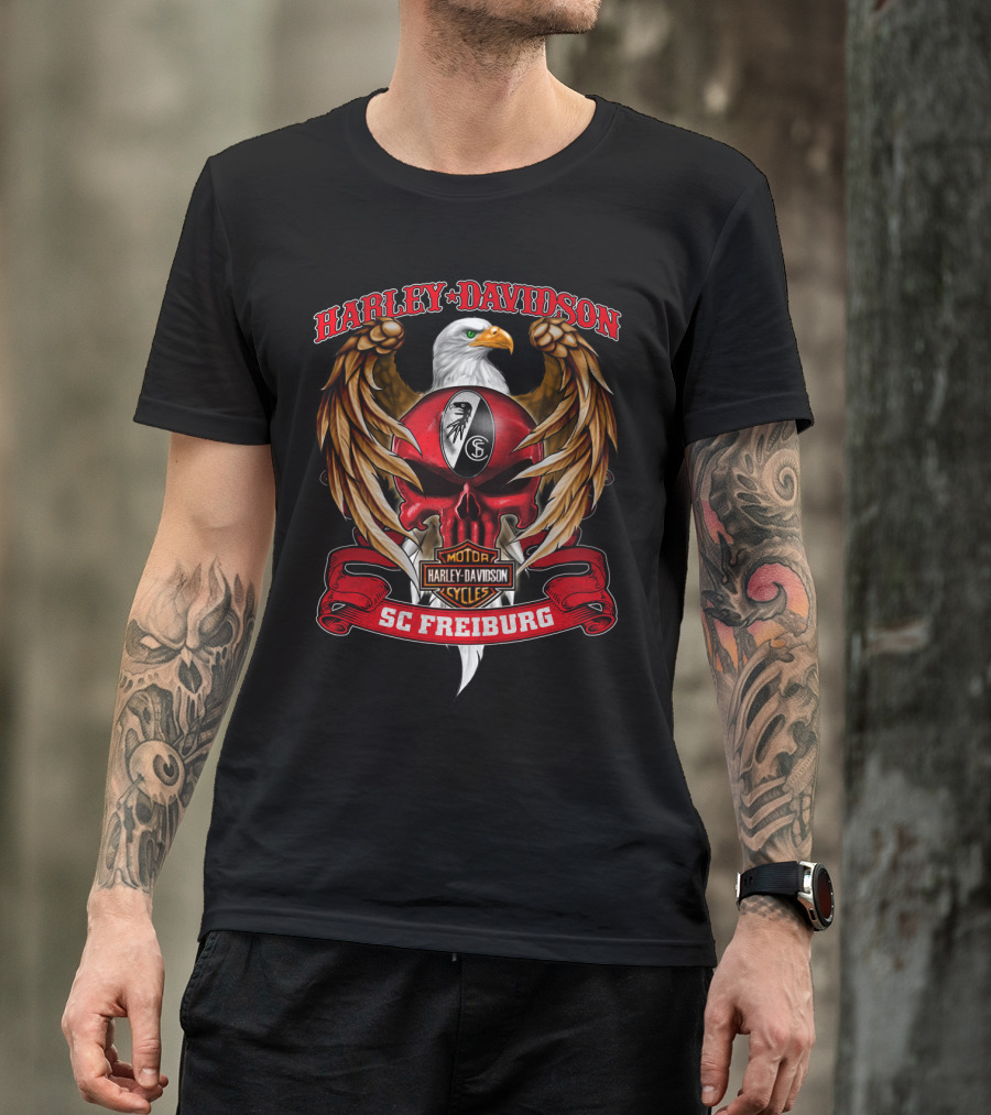 Harley Davidson Sc Freiburg Motorcycles Football Eagle Crest T-Shirt