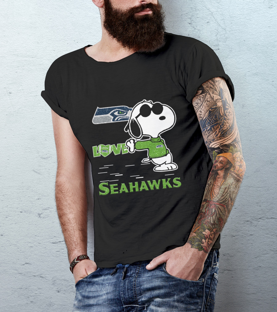 Snoopy Love Seahawks Seattle Football Iconic Peanuts Fandom T-Shirt