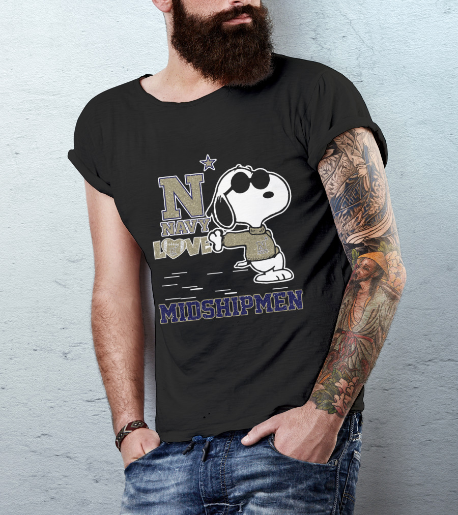 Navy Love Midshipmen Snoopy Walking With Star T-Shirt