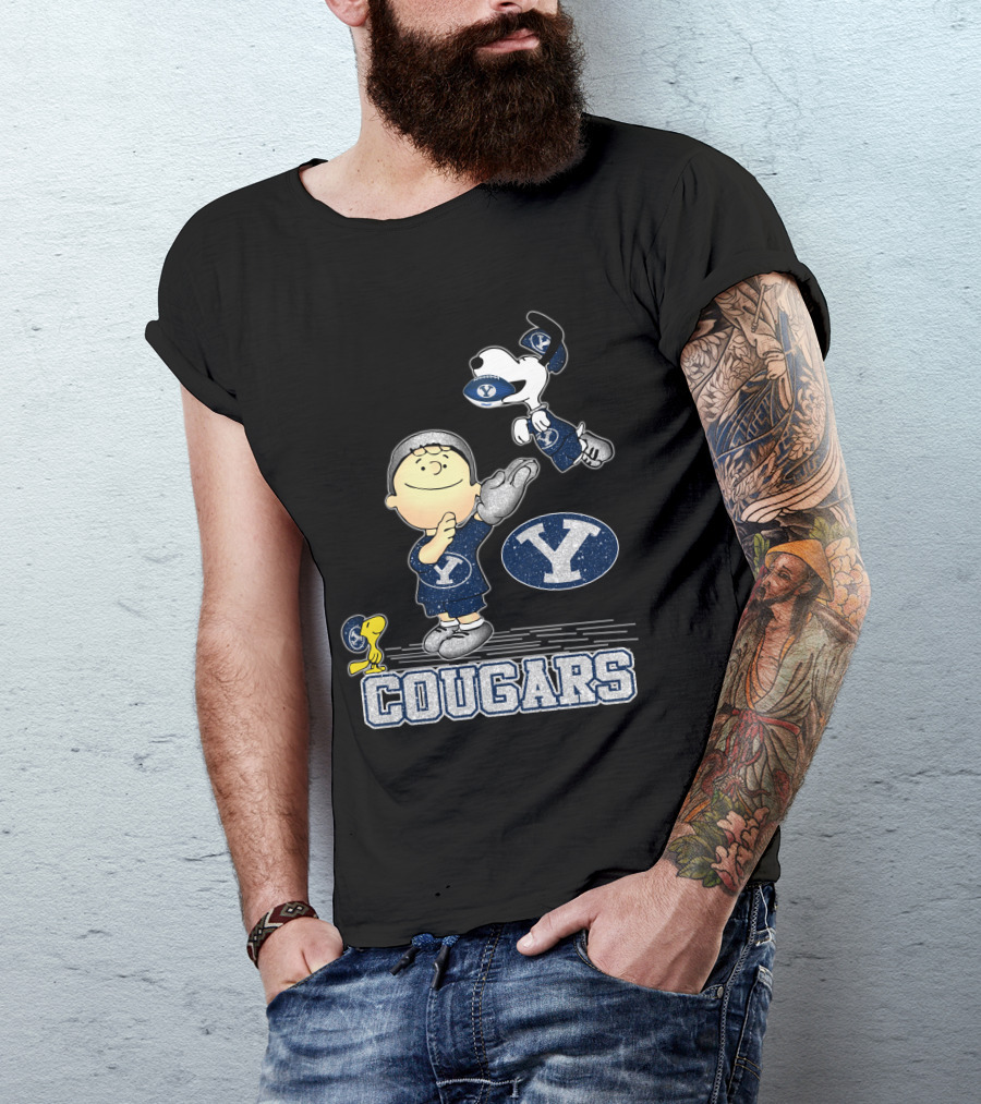 Snoopy Love BYU Cougars Peanuts Football Team Spirit T-Shirt