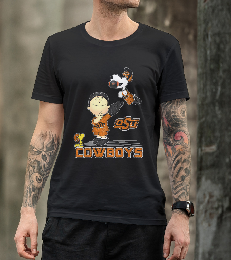 Snoopy OSU Oklahoma State Cowboys Football Charlie Brown Woodstock T-Shirt