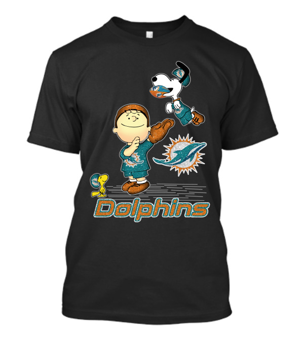 Snoopy And Woodstock Love Miami Dolphins Football T-Shirt
