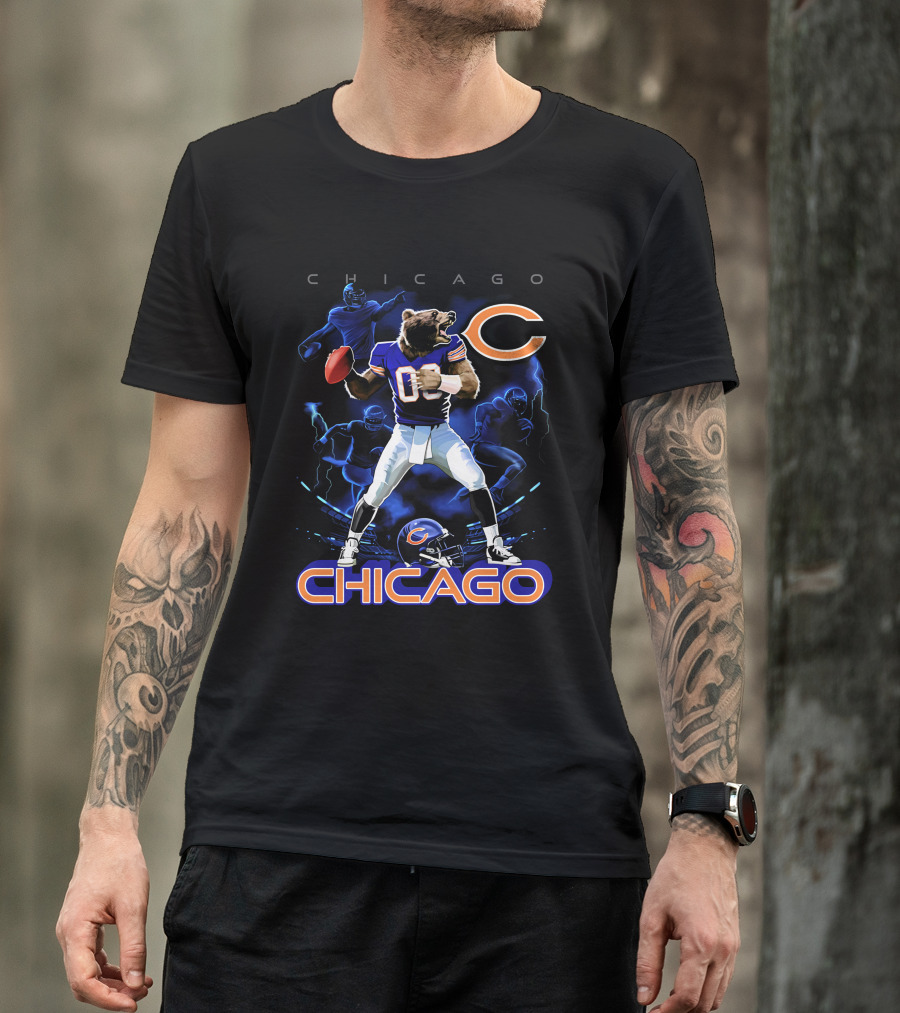 Chicago Bears Football Player Bear With Ball And Helmet T-Shirt