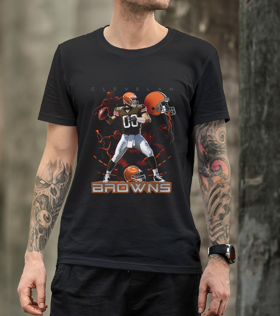 Cleveland Browns Football Quarterback Helmet Graphics T-Shirt